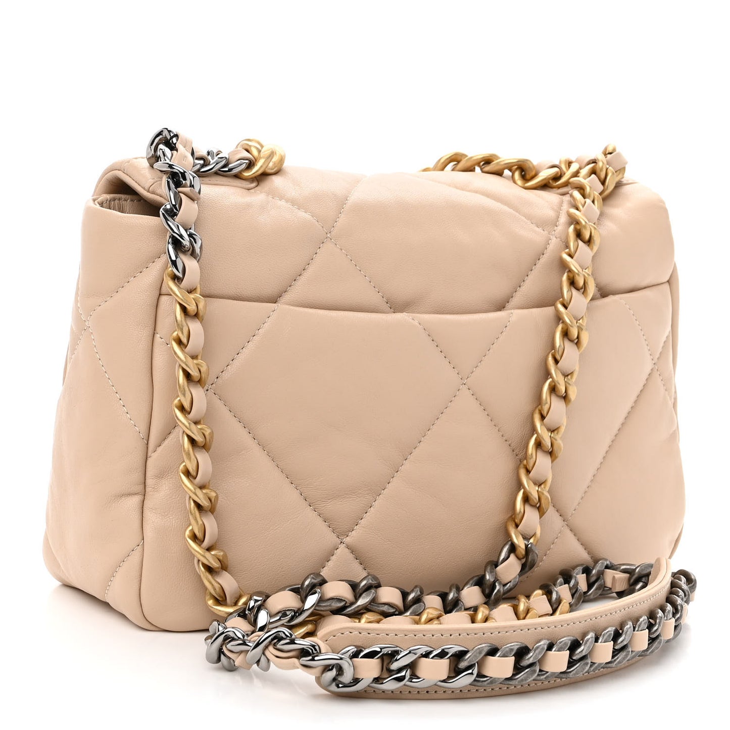 Lambskin Quilted Medium Chanel 19 Flap Beige