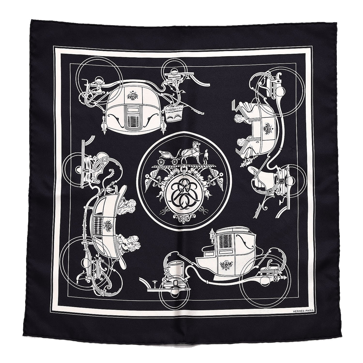 Hermes Silk Ex Libris Pocket Square Scarf Navy Bleu 1 of 5