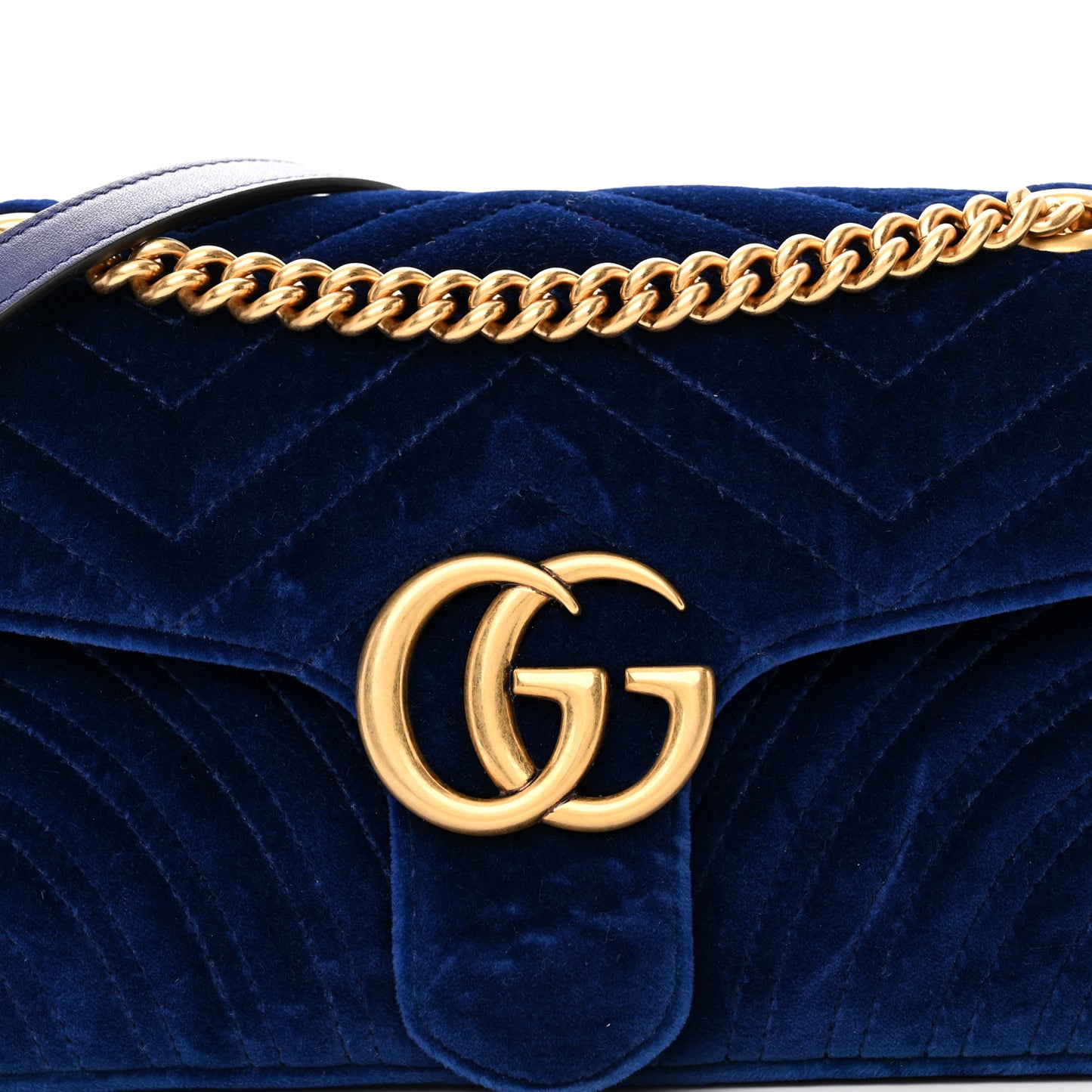 Velvet Matelasse Small GG Marmont Shoulder Bag Cobalt Blue