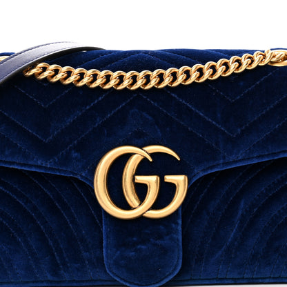 Gucci Velvet Matelasse Small GG Marmont Shoulder Bag Cobalt Blue 8 of 17