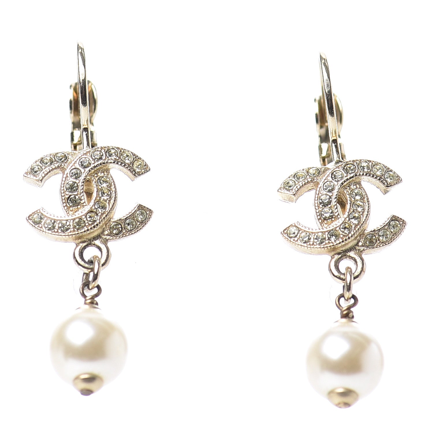 Chanel Resin Crystal CC Drop Earrings Gold 1 of 4