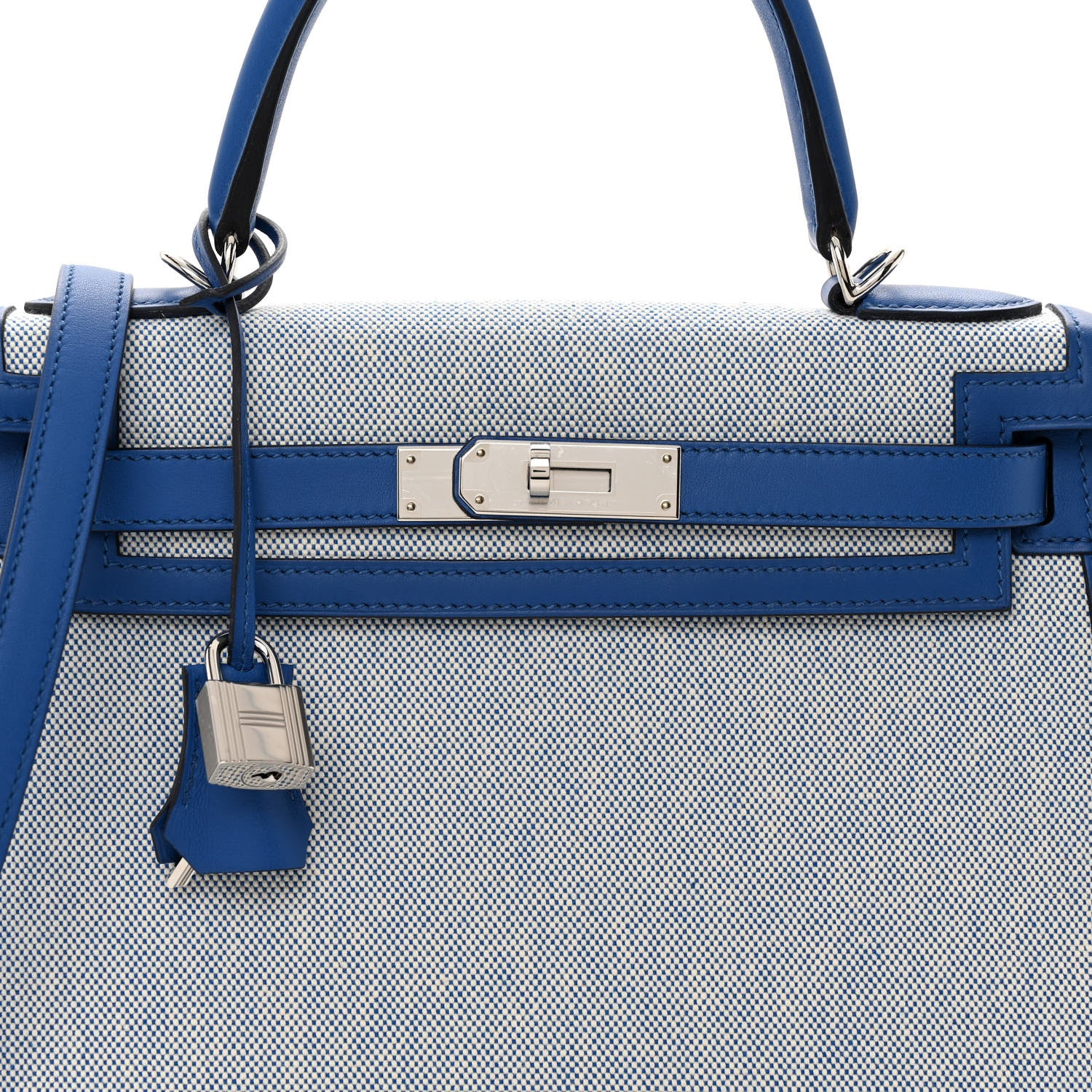Hermes Toile Swift Kelly Sellier 28 Ecru Bleu France 8 of 11