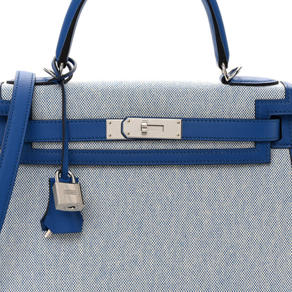 Hermes Toile Swift Kelly Sellier 28 Ecru Bleu France 8 of 11