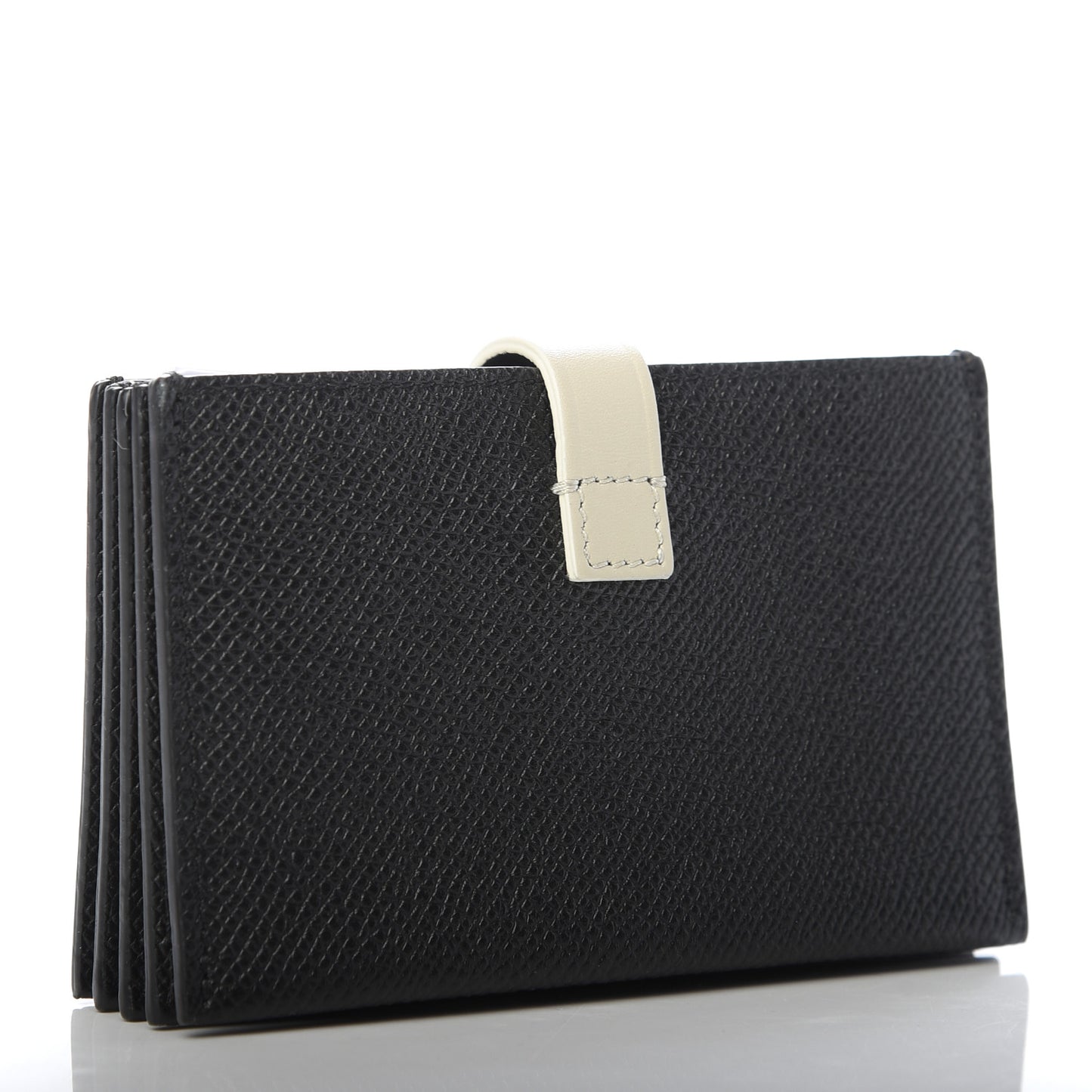 Grained Shiny Calfskin Accordion Card Holder Black Chalk