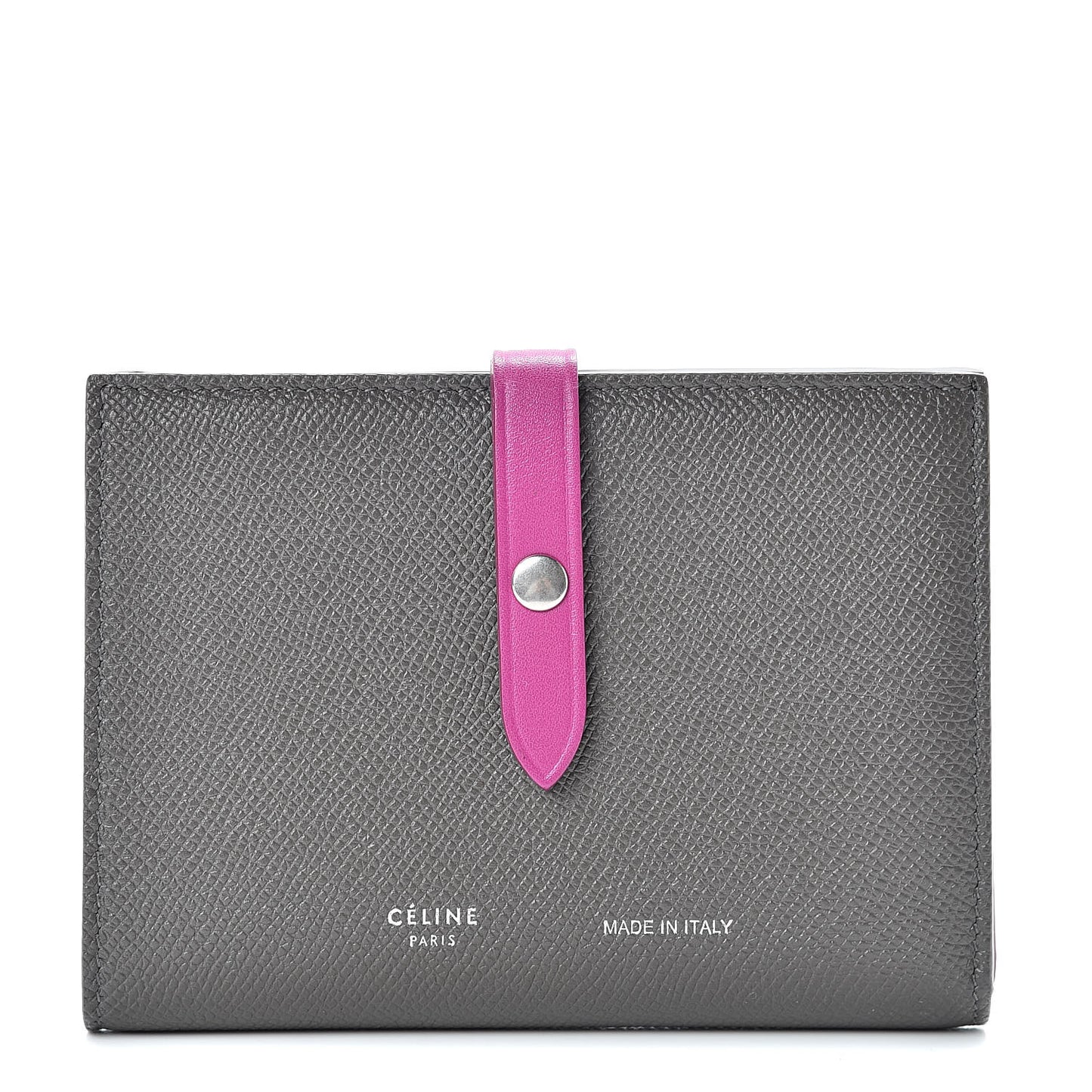 Grained Calfskin Medium Multifunction Strap Wallet Grey