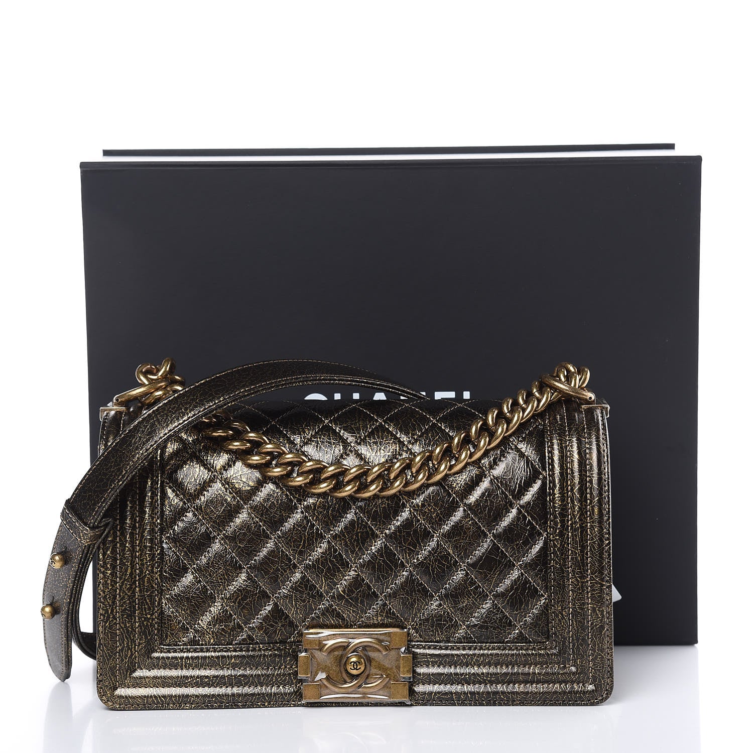 Chanel Cracked Metallic Calfskin Quilted Medium Boy Flap Gold 10 of 10