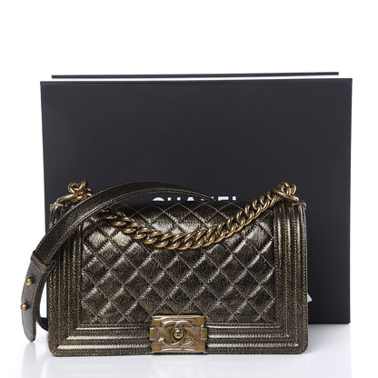 Chanel Cracked Metallic Calfskin Quilted Medium Boy Flap Gold 10 of 10