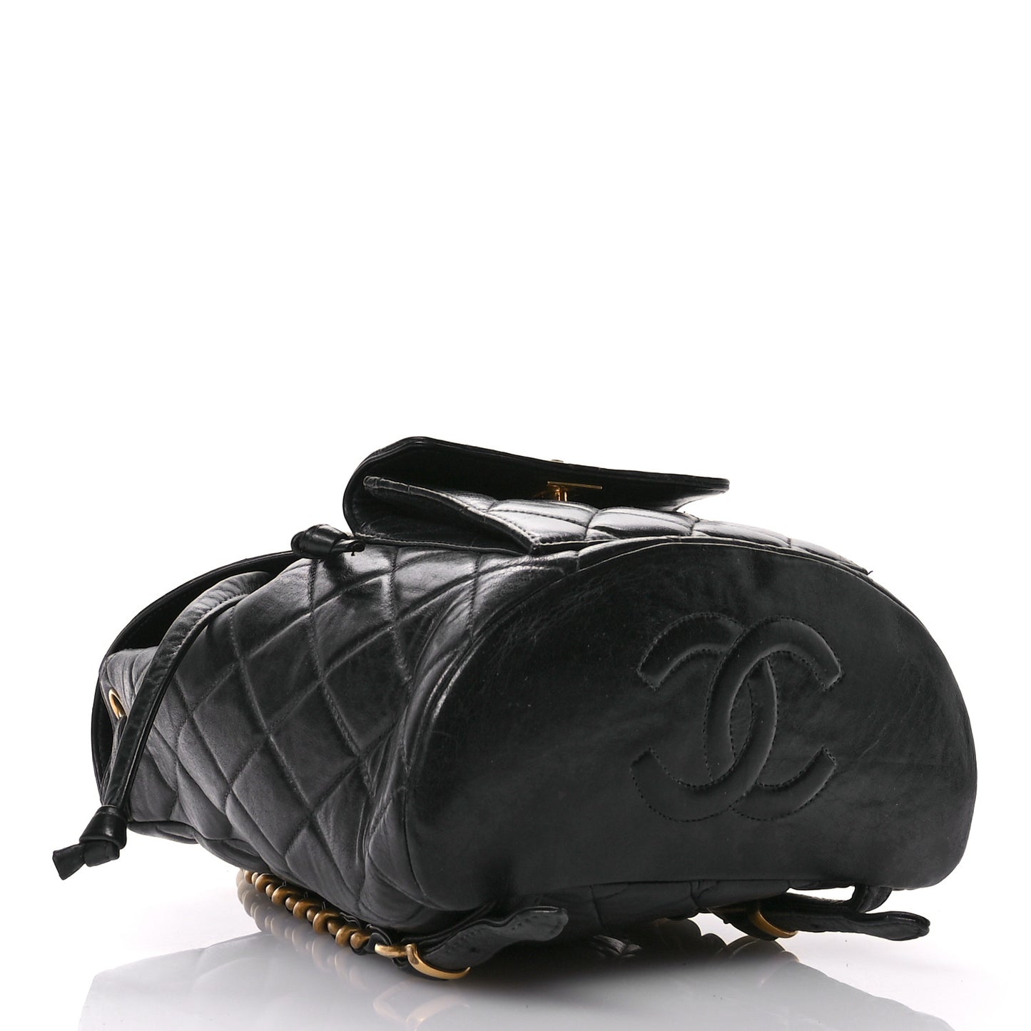 Lambskin Quilted Drawstring Backpack Black