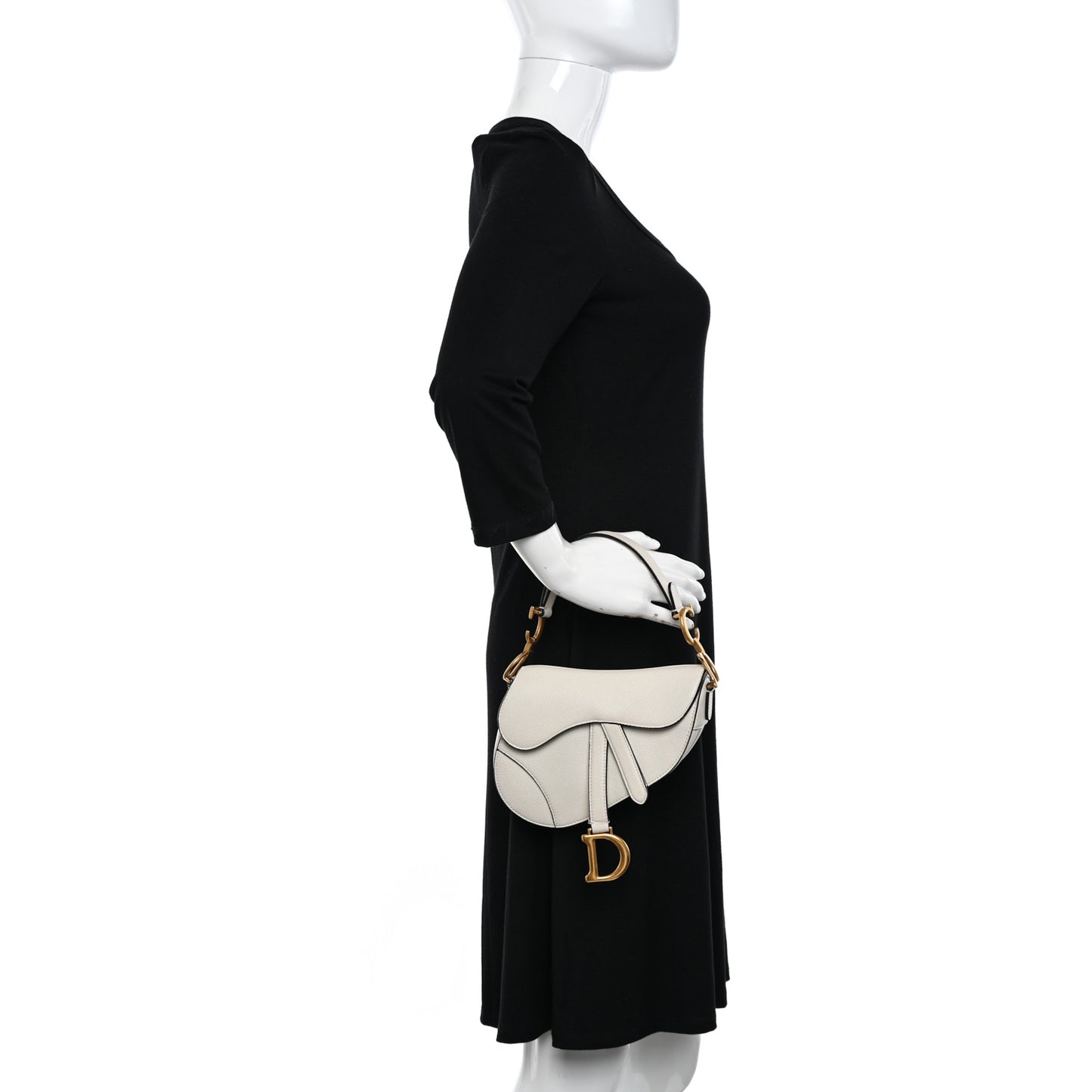 Grained Calfskin Mini Saddle Bag White