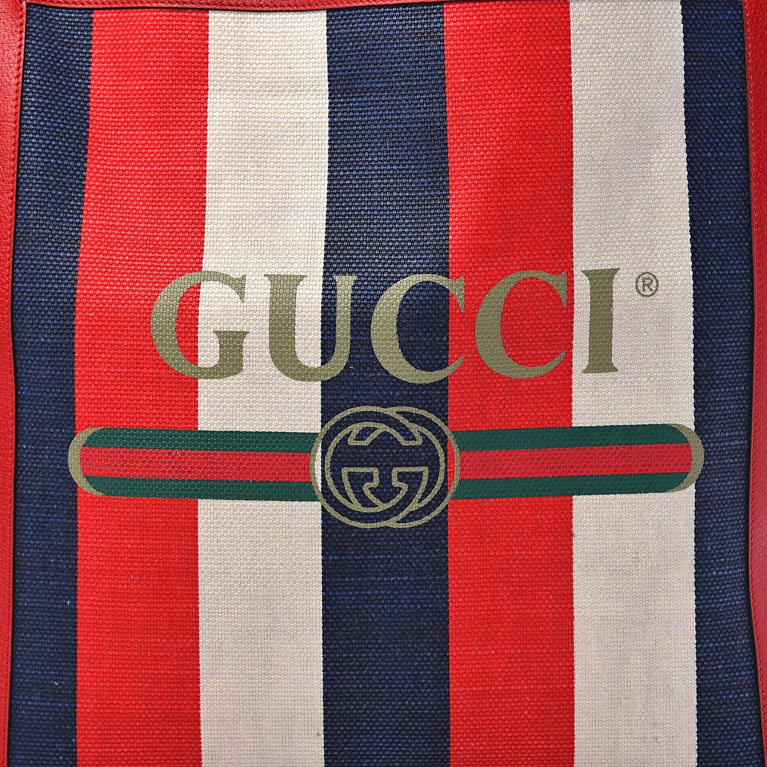 Gucci Canvas Calfskin Sylvie Stripe Logo Mens Tote Red White Blue 9 of 9