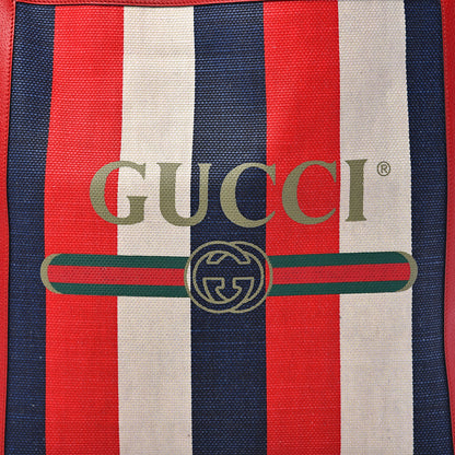 Gucci Canvas Calfskin Sylvie Stripe Logo Mens Tote Red White Blue 9 of 9