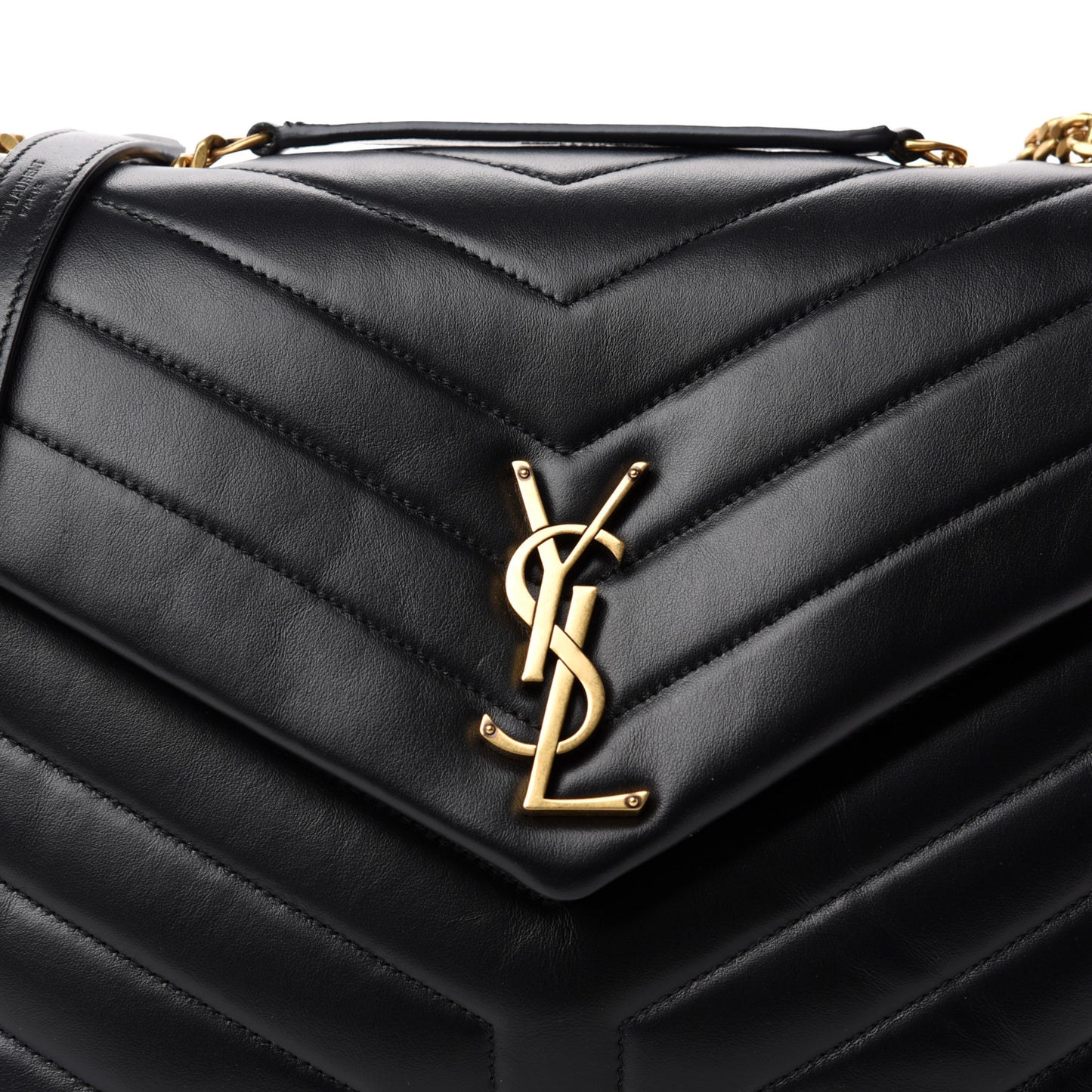 Calfskin Y Quilted Monogram Medium Loulou Chain Satchel Black