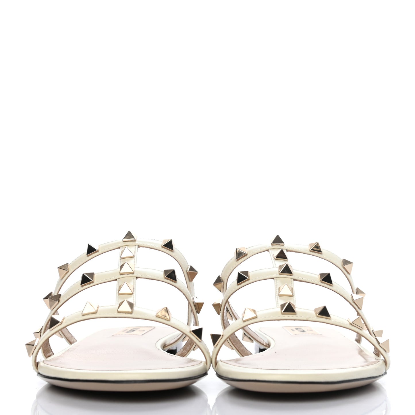 Nappa Rockstud Caged Flat Slide Sandals 39.5 Light Ivory
