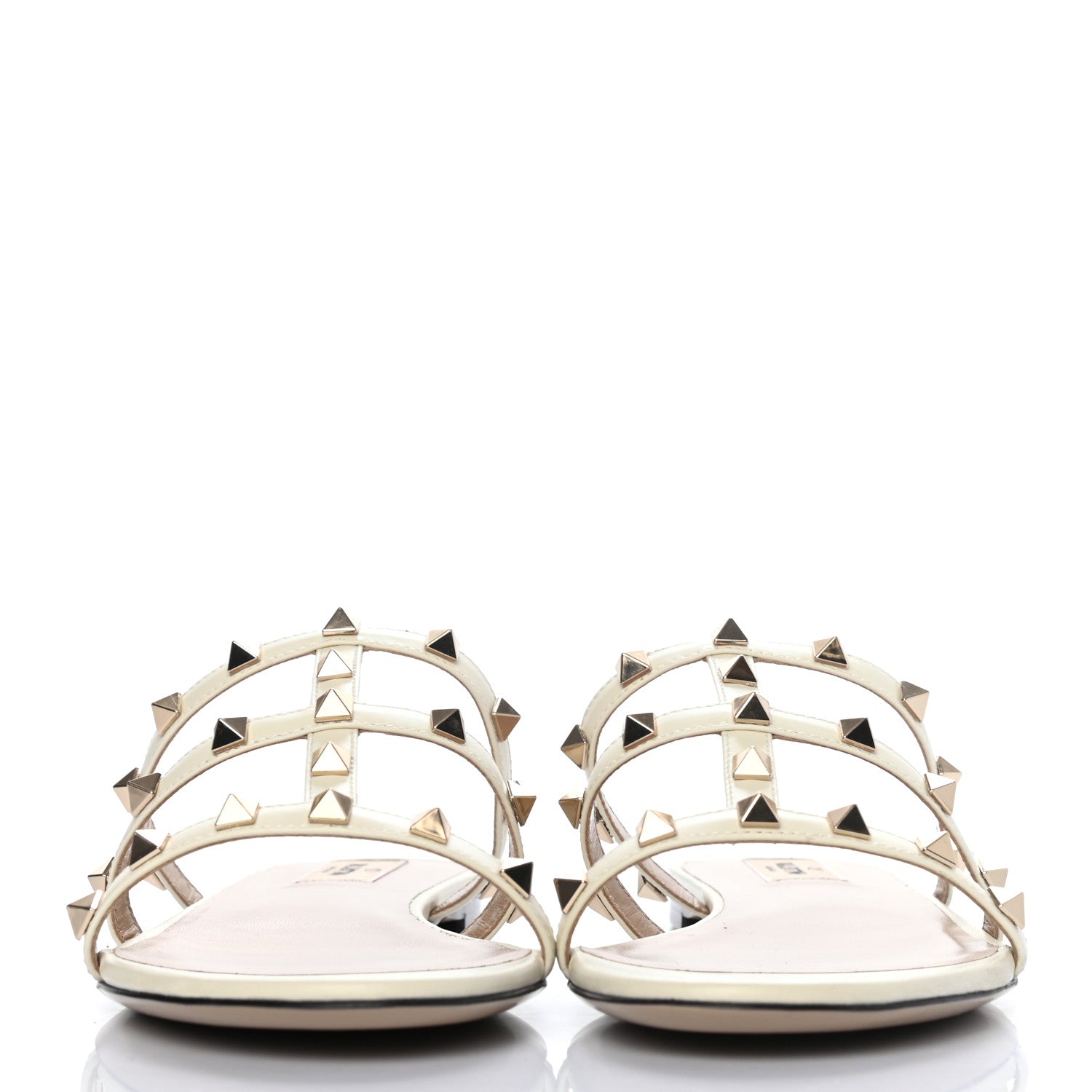Valentino Garavani Nappa Rockstud Caged Flat Slide Sandals 39.5 Light Ivory 2 of 8