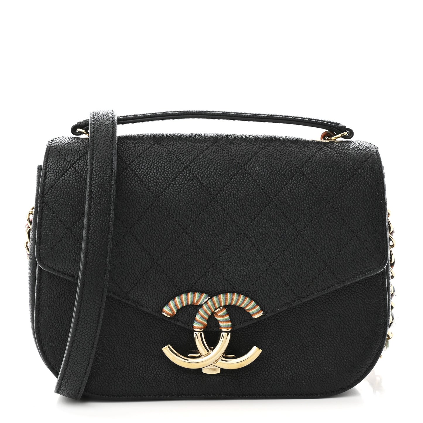 Grained Calfskin Quilted Small Cuba Top Handle Flap Black