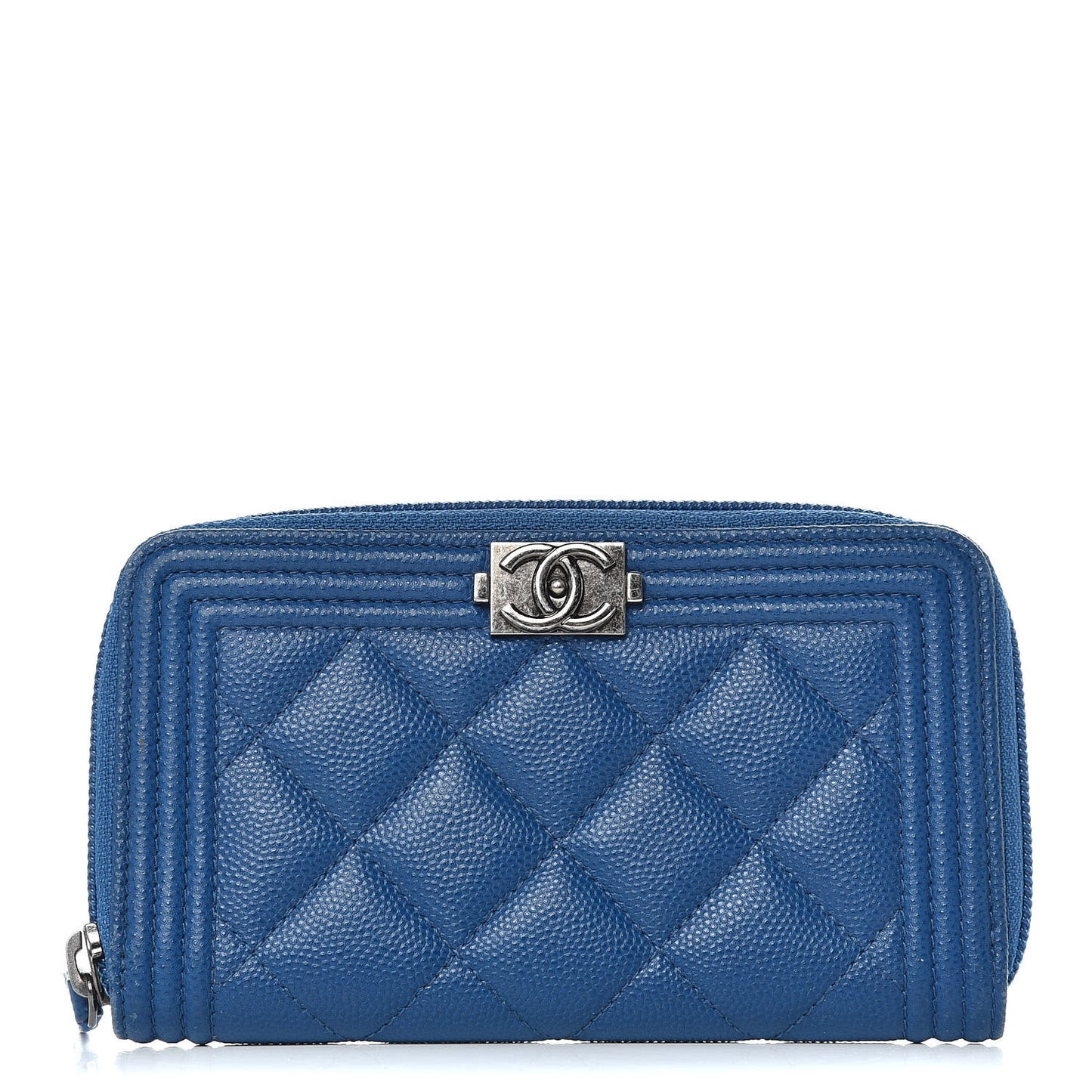 Caviar Quilted Boy Small Zip Around Wallet Blue