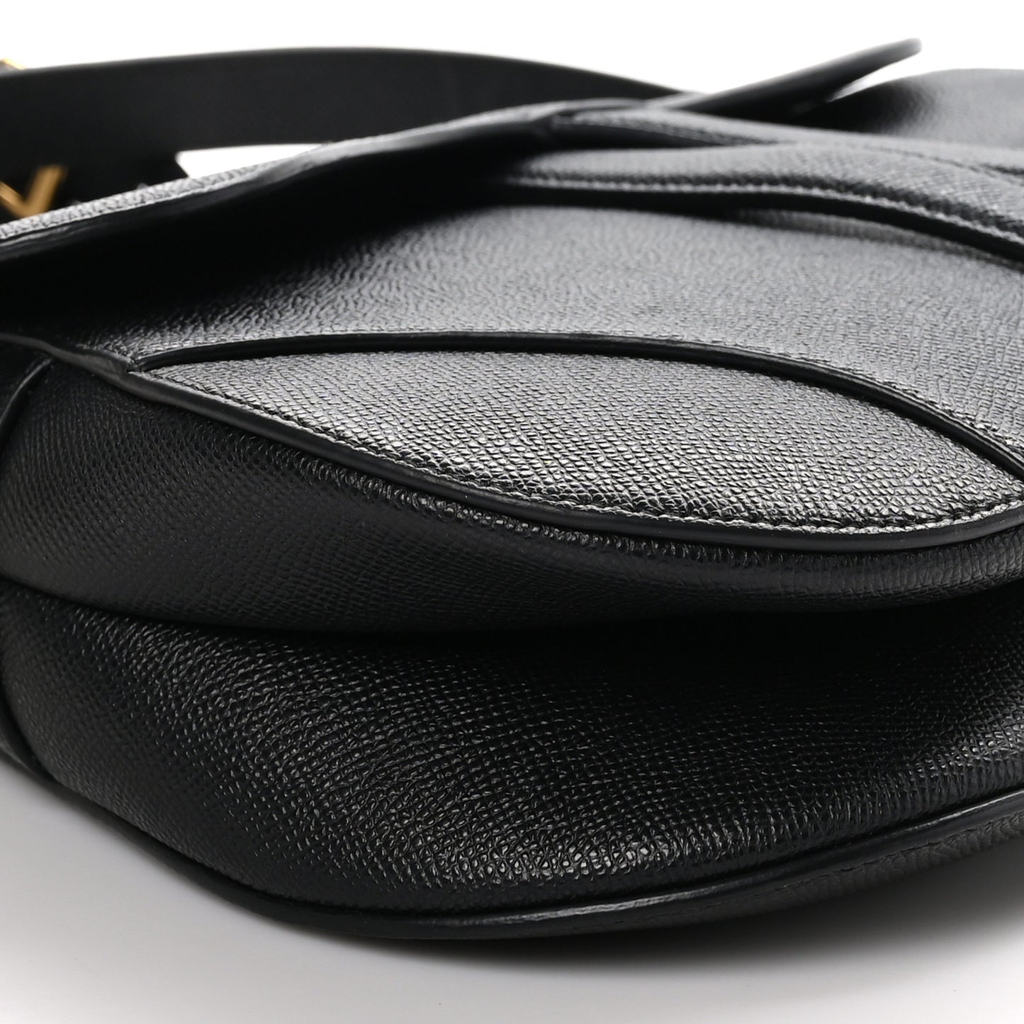 CHRISTIAN DIOR Grained Calfskin Saddle Bag With Strap Black