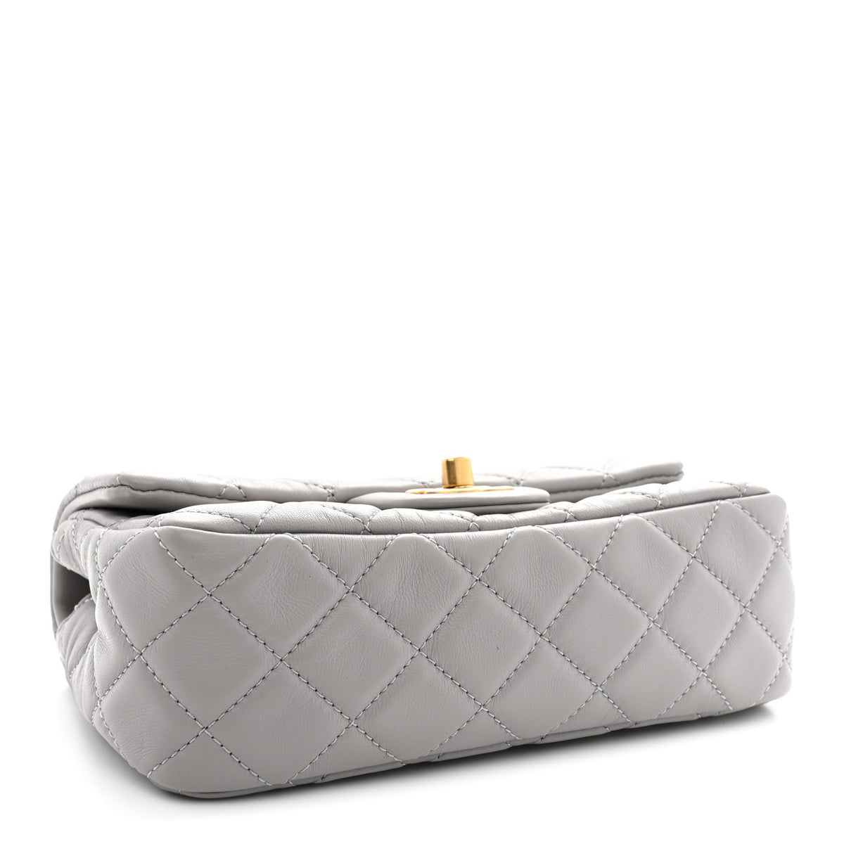 Lambskin Quilted Mini Rectangular Pearl Crush Flap Grey