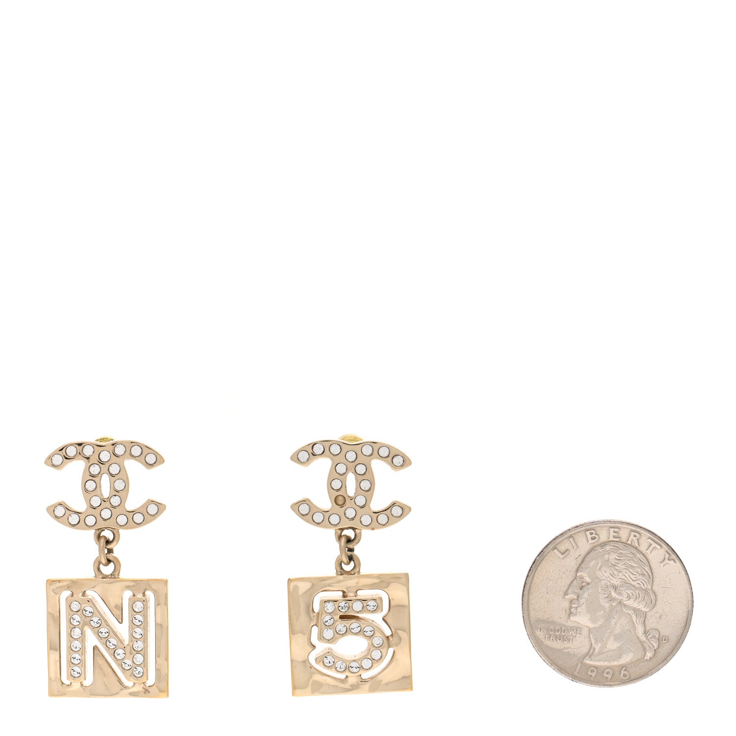 Chanel Crystal CC No 5 Drop Earrings Gold 2 of 6