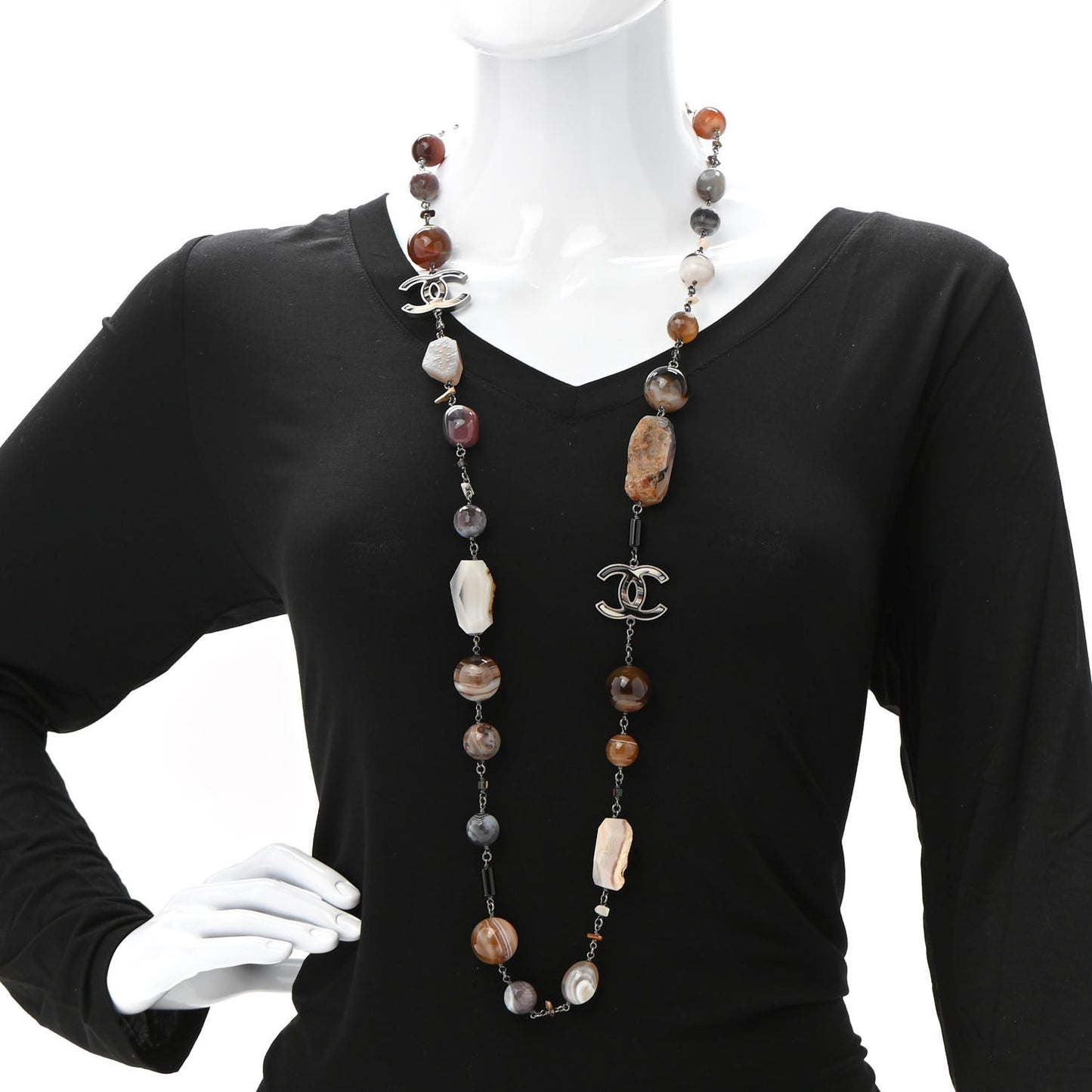 Stone CC Long Necklace Silver Multicolor