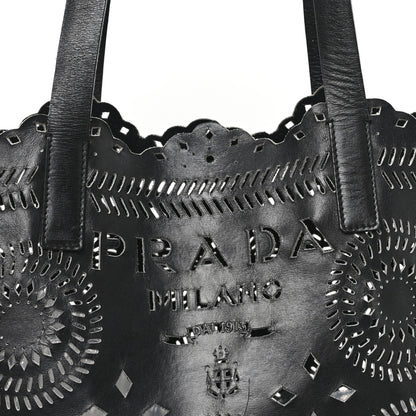 Prada City Calf Laser Cut Tote Black 8 of 12