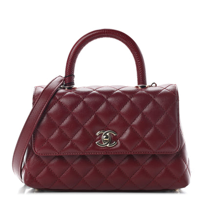 Chanel Caviar Lizard Embossed Quilted Mini Coco Handle Flap Burgundy 1 of 9