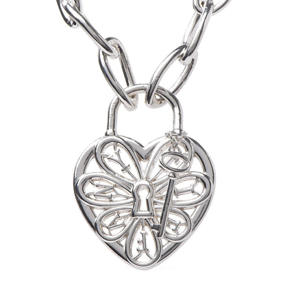 Tiffany Sterling Silver Filigree Heart Key Pendant Link Necklace 4 of 6