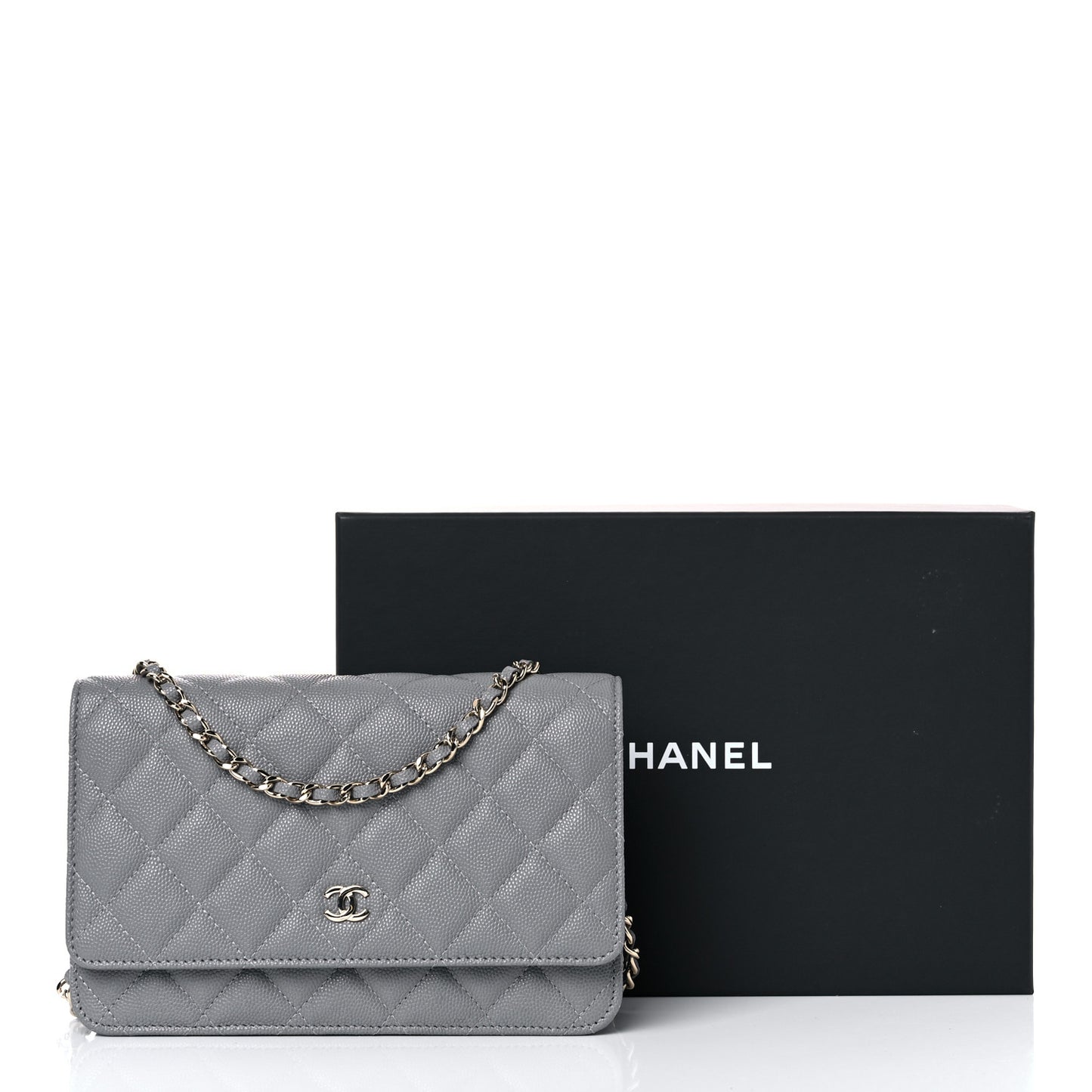 Caviar Quilted Wallet On Chain WOC Grey