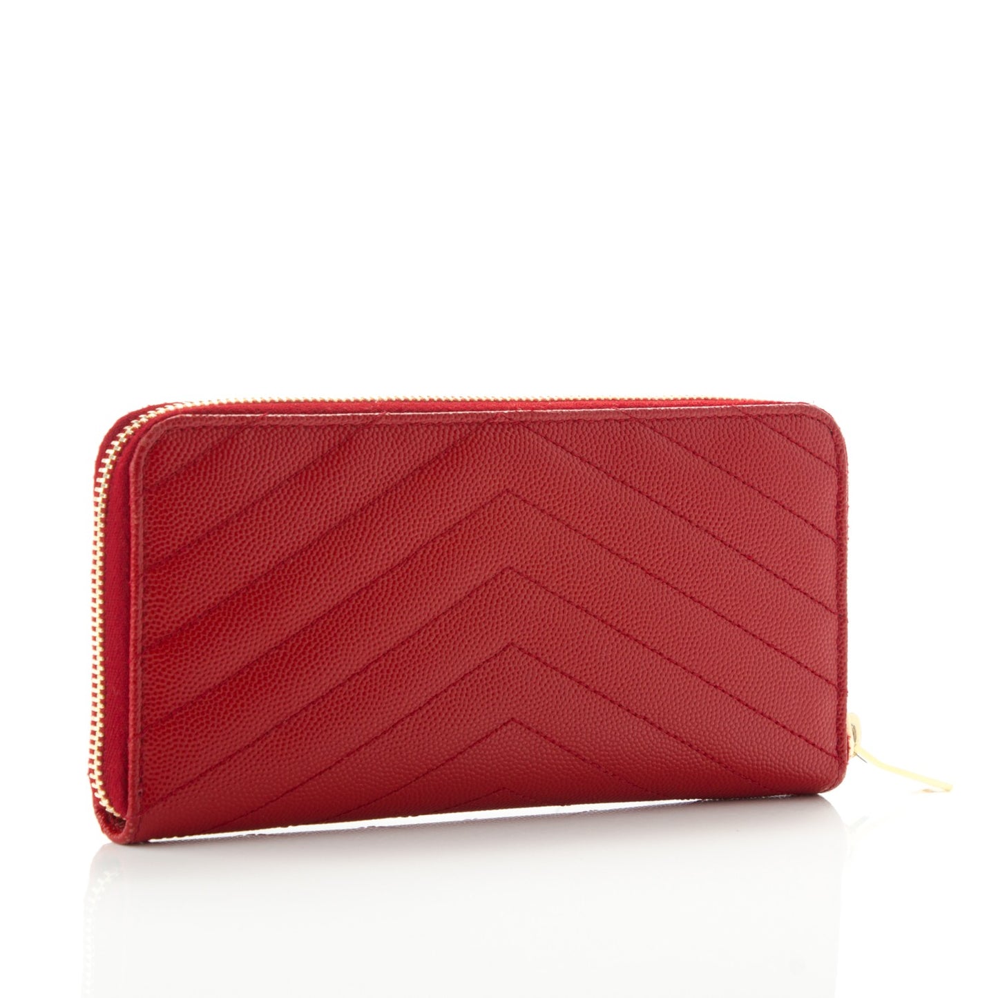 Grain De Poudre Matelasse Chevron Monogram Zip Around Wallet Red