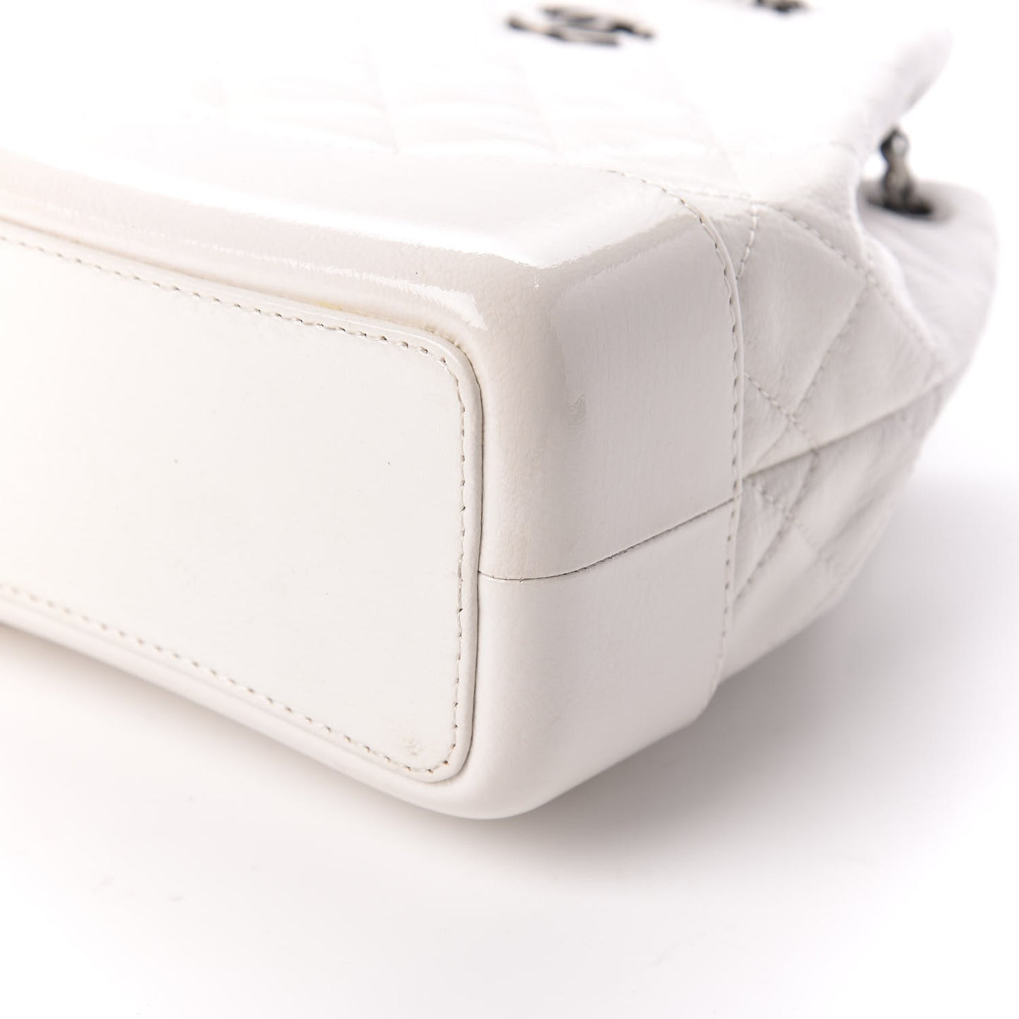 Patent Goatskin Quilted Small Gabrielle Backpack White