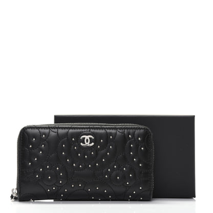 Chanel Lambskin Camellia Studded Large Gusset Zip Around Wallet Black 15 of 15