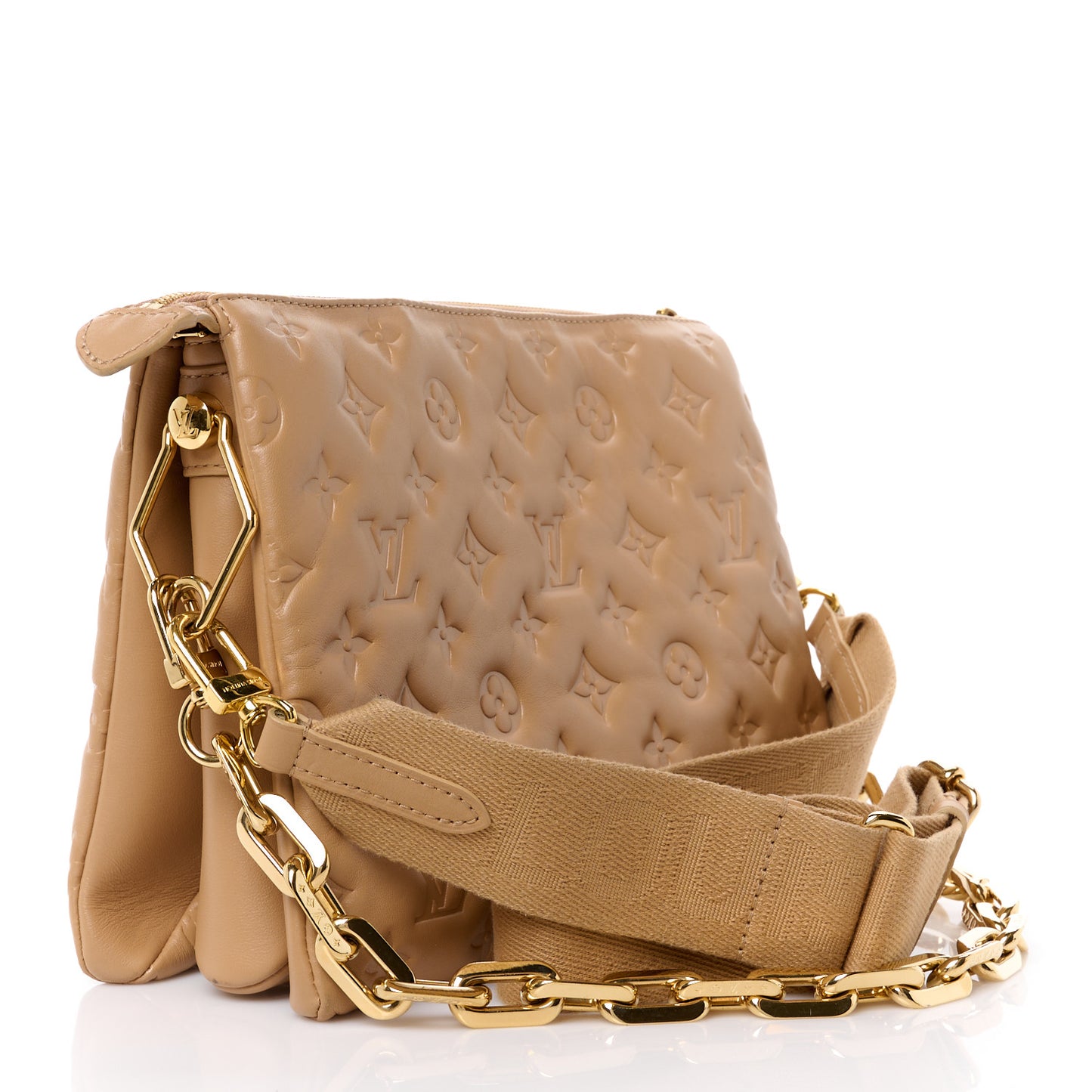 Lambskin Embossed Monogram Coussin PM Camel