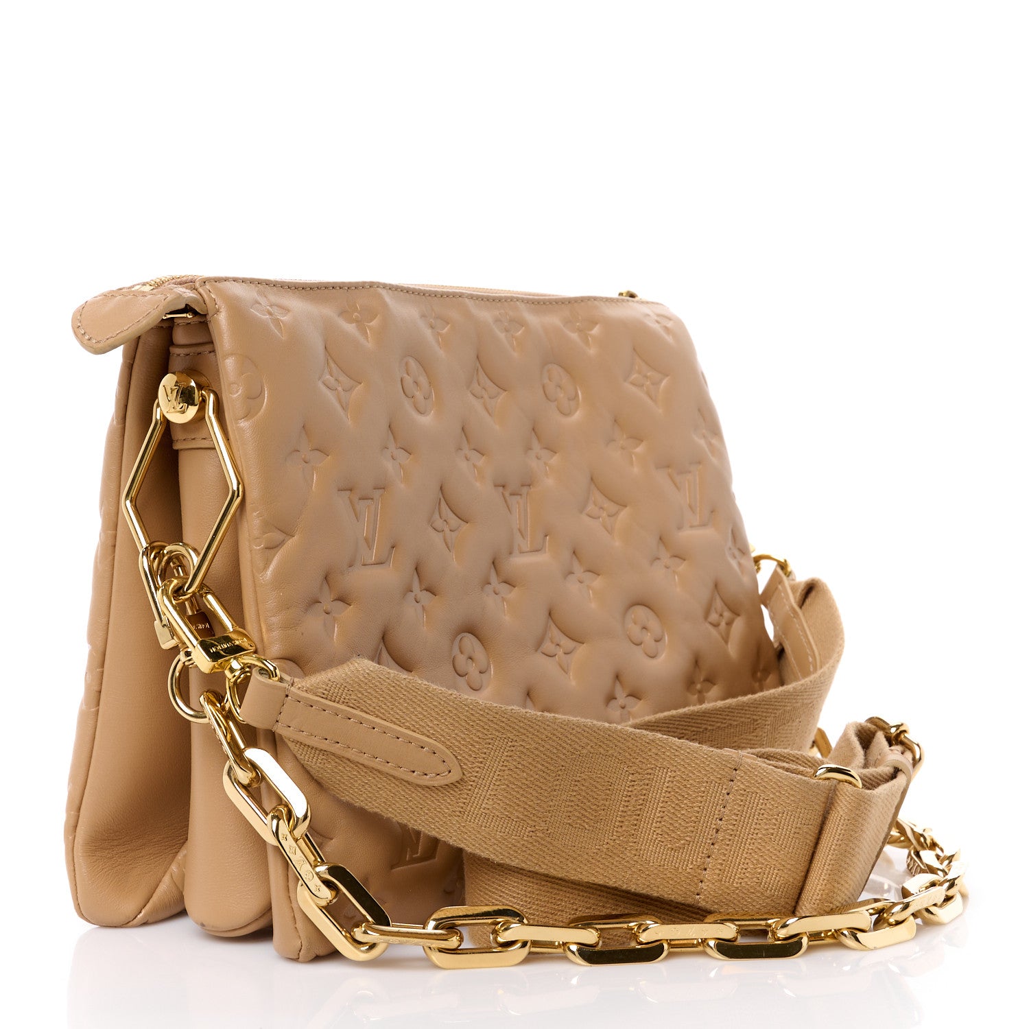 Louis Vuitton Lambskin Embossed Monogram Coussin PM Camel 3 of 12