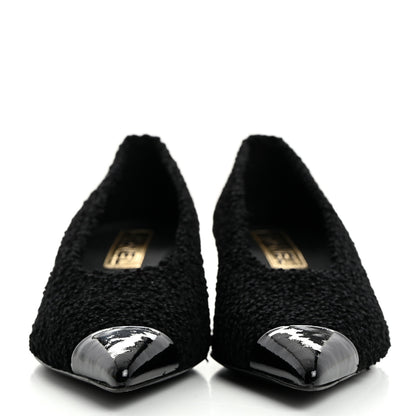 Chanel Tweed Patent Calfskin Pumps 37.5 Black 2 of 8