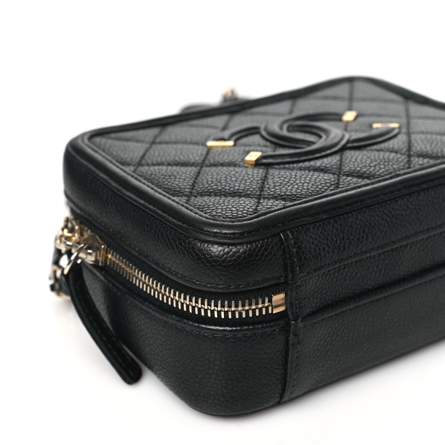 Caviar Quilted Small CC Filigree Vanity Case Black