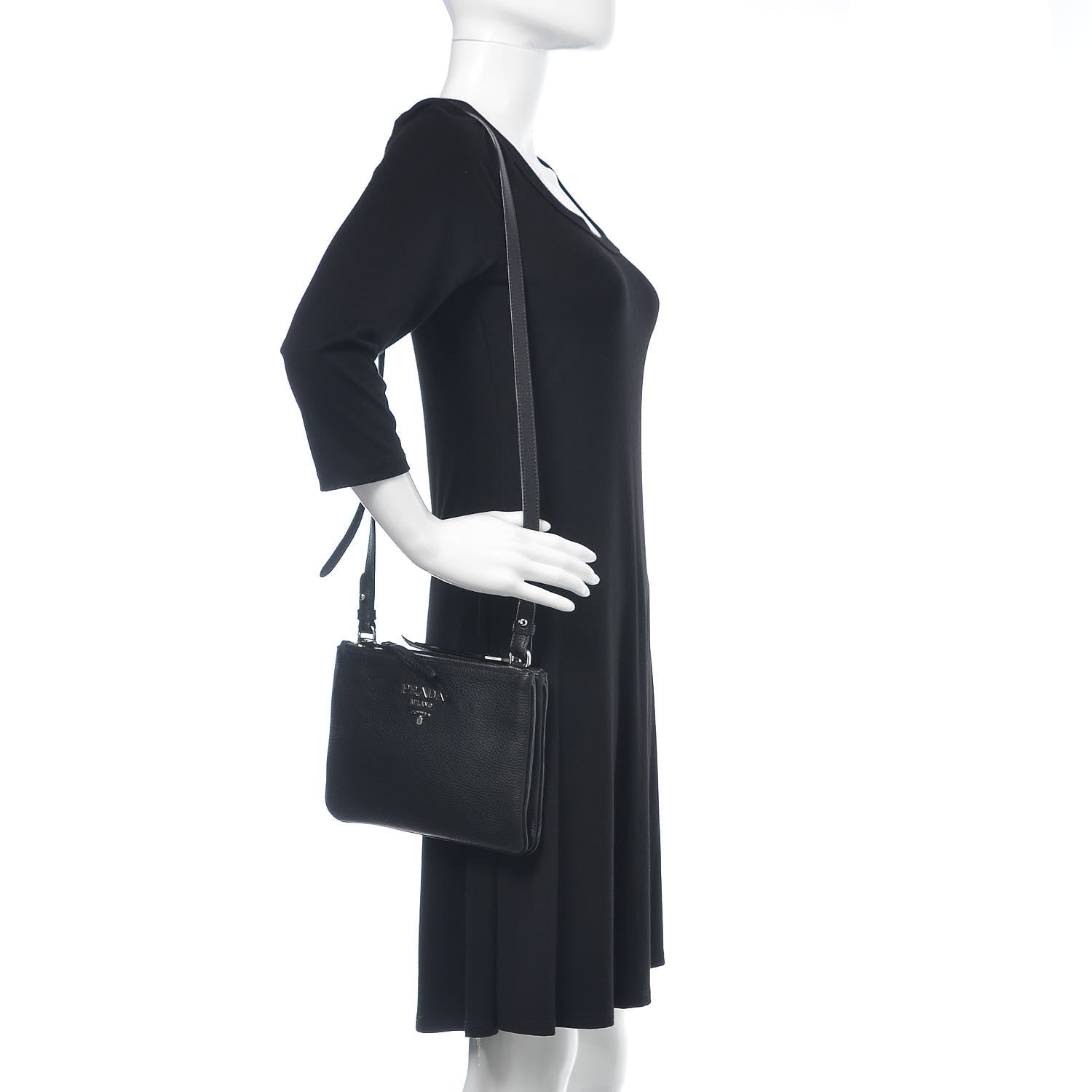Prada Vitello Phenix Double Zip Crossbody Bag Black 2 of 11