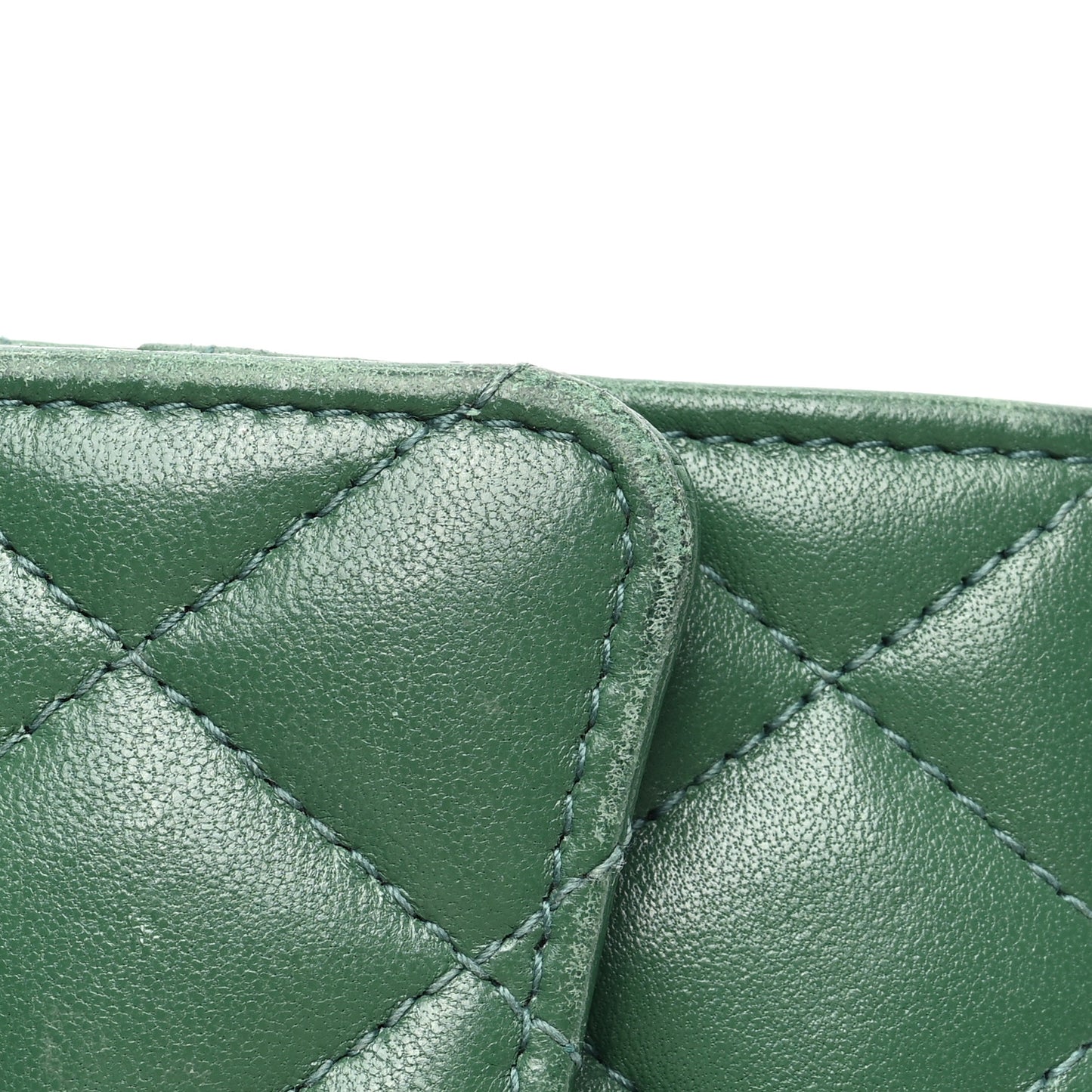 Lambskin Quilted Flap Card Holder Wallet Green