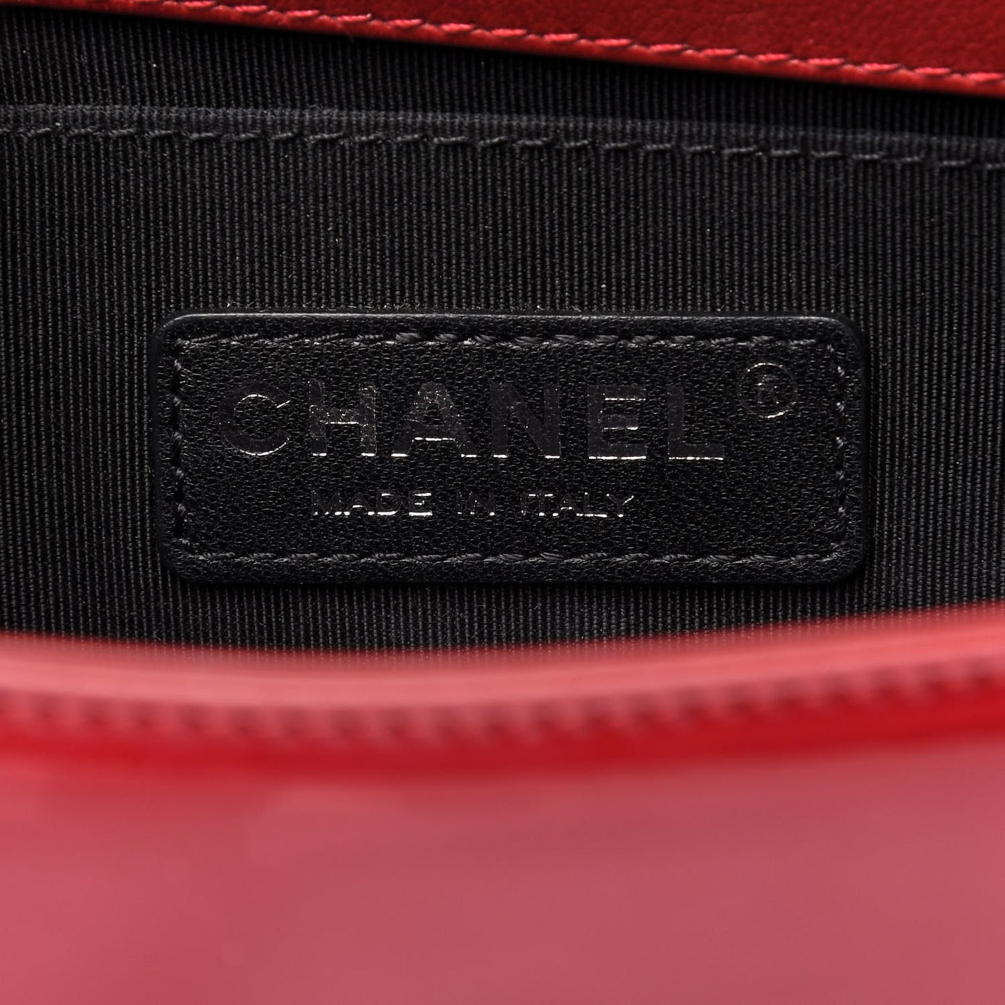 Patent Calfskin Quilted Small Plexiglass Boy Flap Red