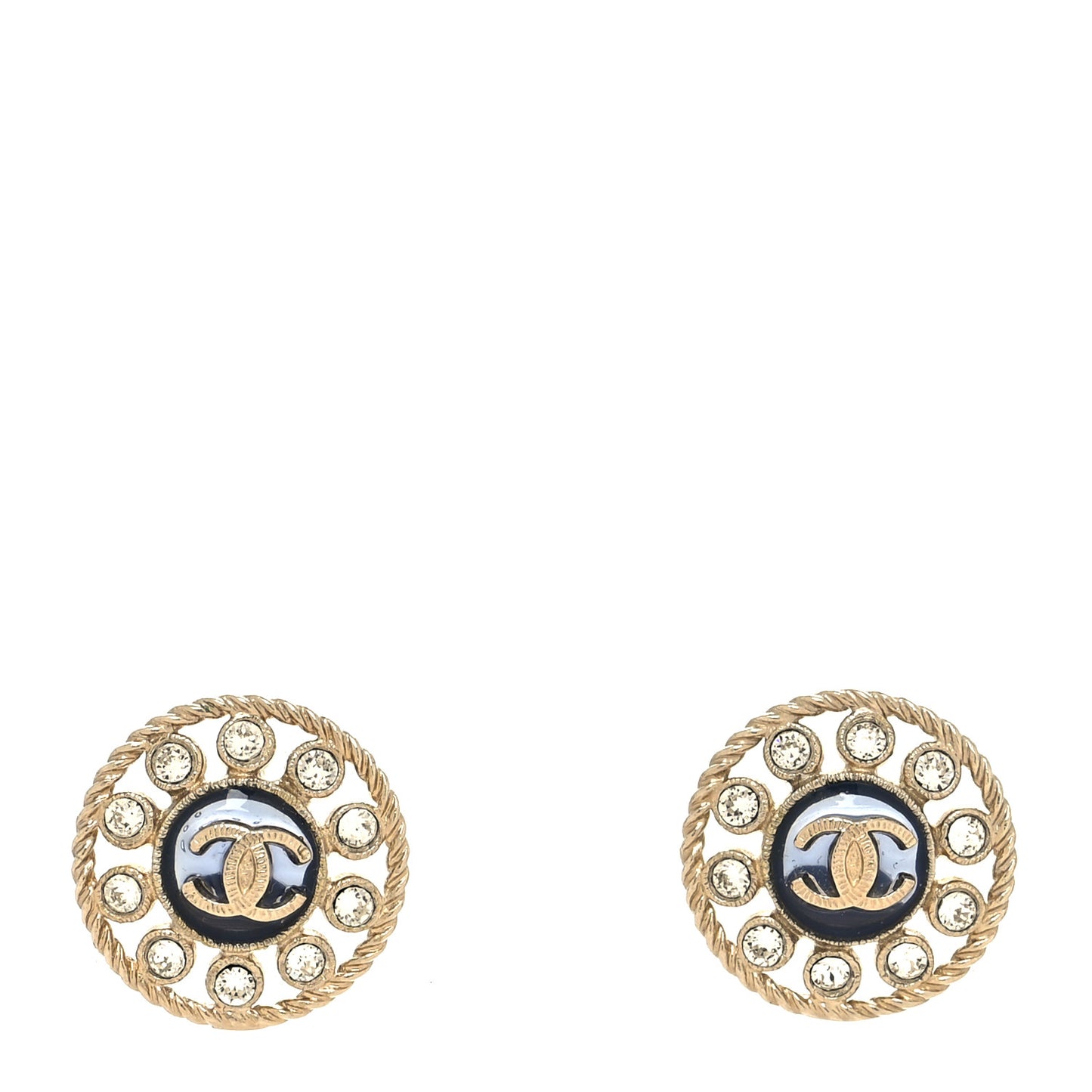 Crystal CC Round Earrings Blue Light Gold