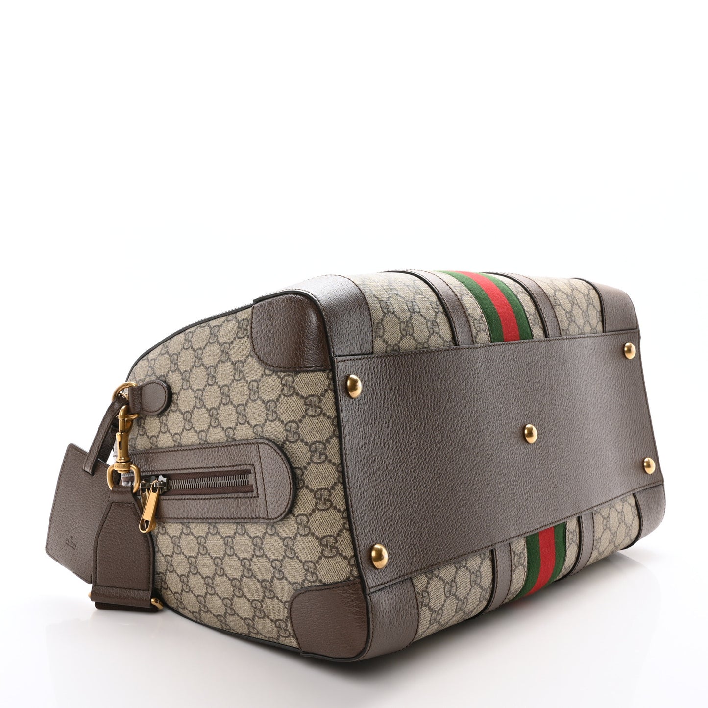 GG Supreme Monogram Textured Dollar Calfskin Web Medium Savoy Duffle Bag Beige Ebony New Acero