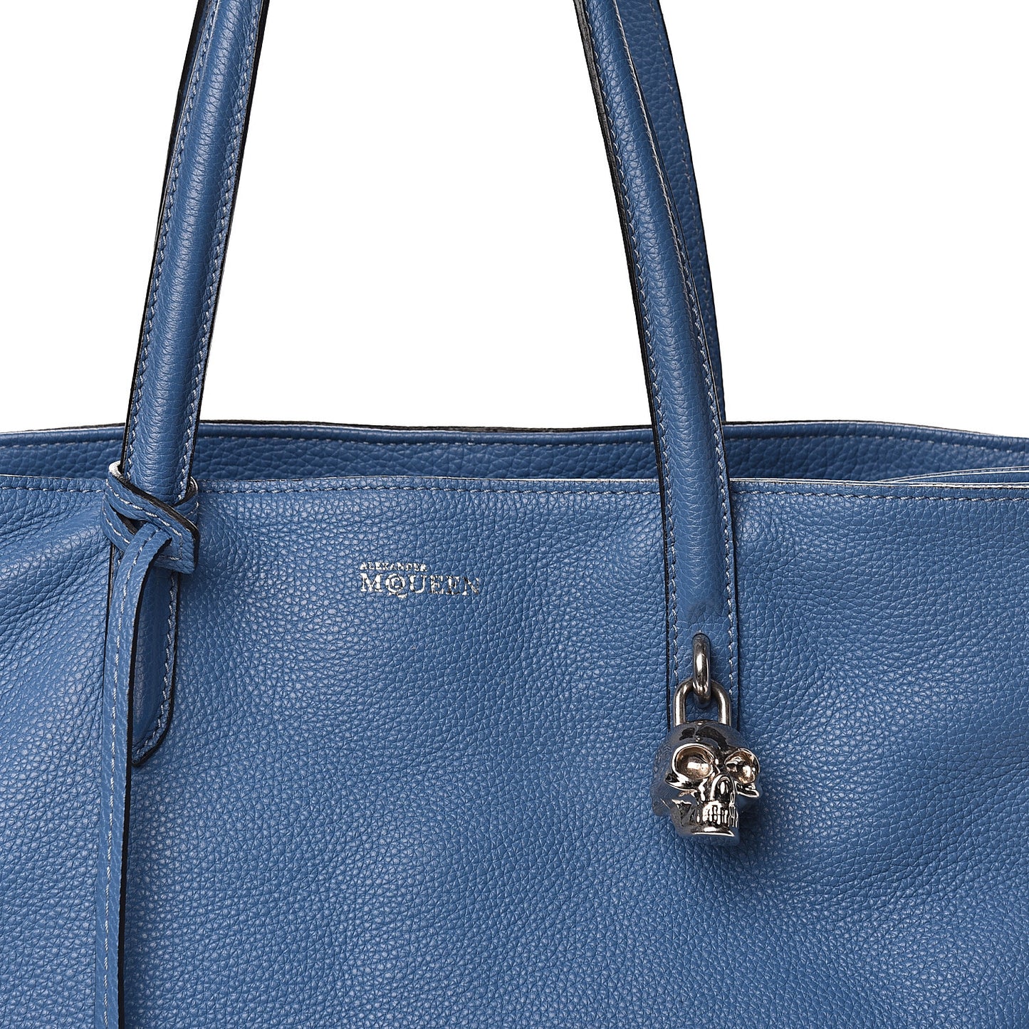 Pebbled Calfskin Skull Padlock Tote Blue