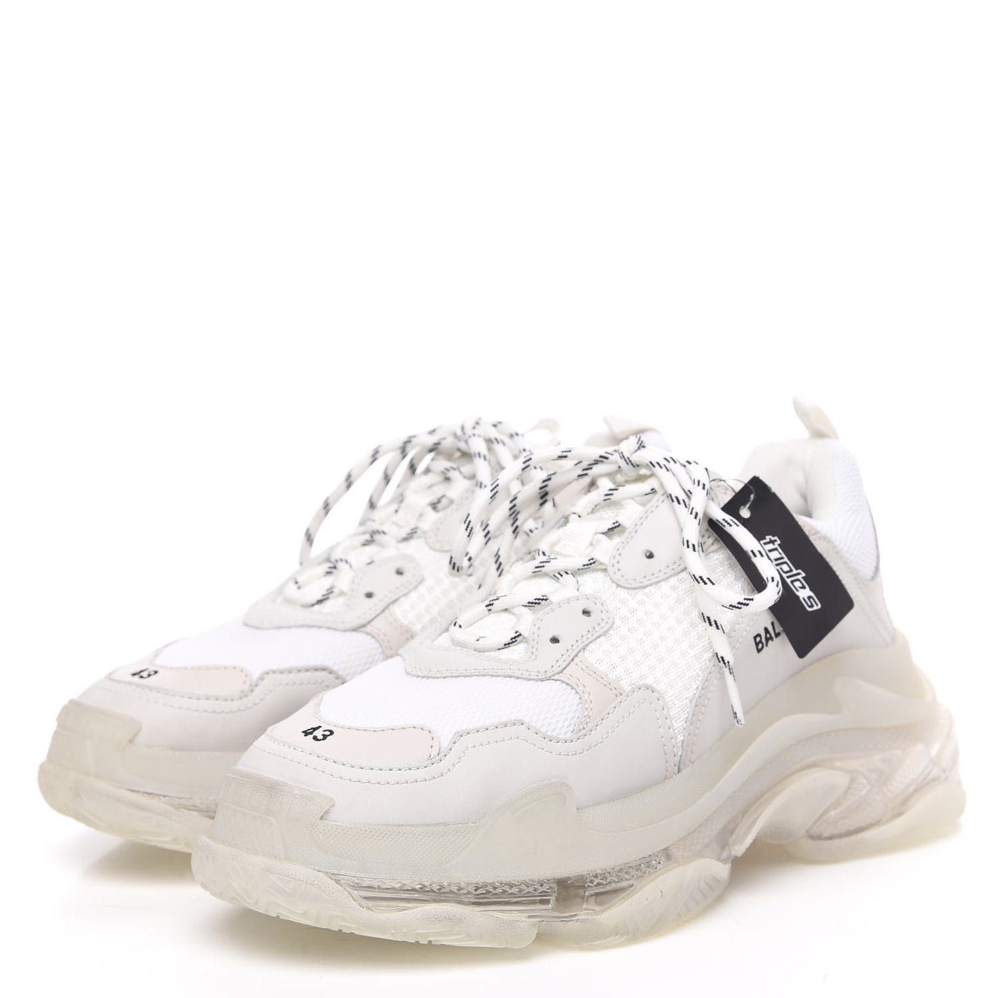 Fabric Mesh Clear Sole Mens Triple S Sneakers 43 White
