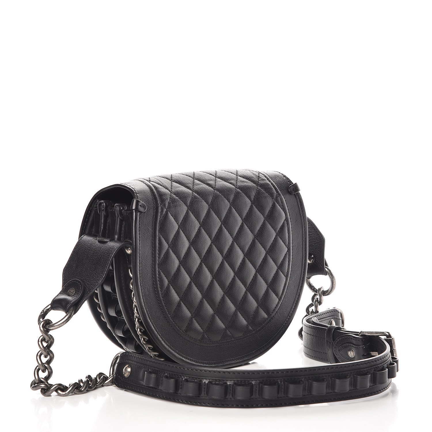 Chanel Pony Hair Calfskin Quilted Dallas Studded Saddle Bag Black 3 of 9
