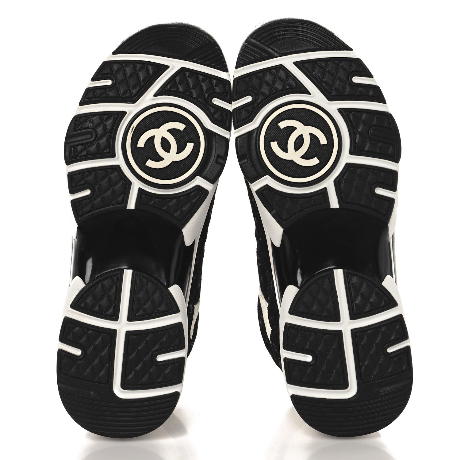 Chanel Nylon Suede Calfskin Printed CC Sneakers 36.5 White Black 6 of 8