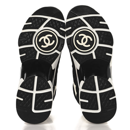 Chanel Nylon Suede Calfskin Printed CC Sneakers 36.5 White Black 6 of 8