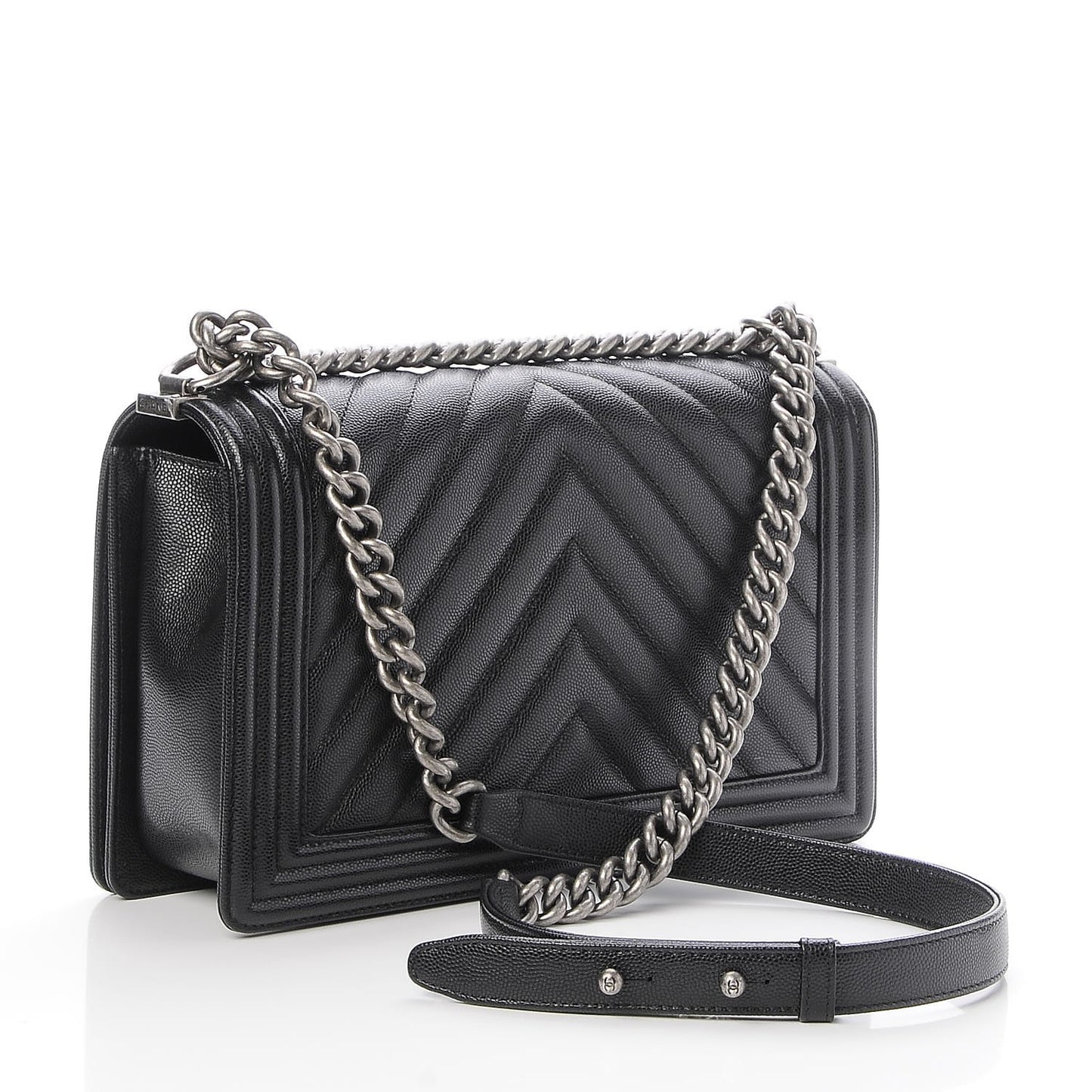 Caviar Chevron Quilted New Medium Boy Flap Black
