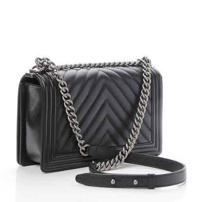 Chanel Caviar Chevron Quilted New Medium Boy Flap Black 3 of 8