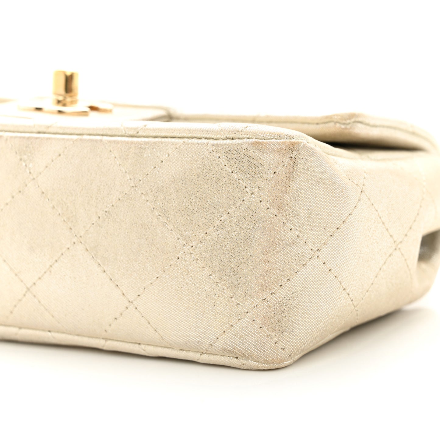 Iridescent Calfskin Quilted Mini Rectangular Flap Light Gold