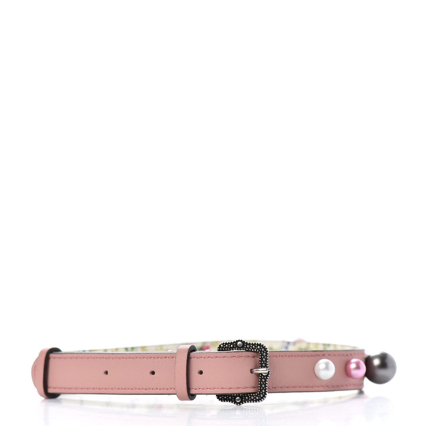 Calfskin Pearl Studded Feline Choker Pink