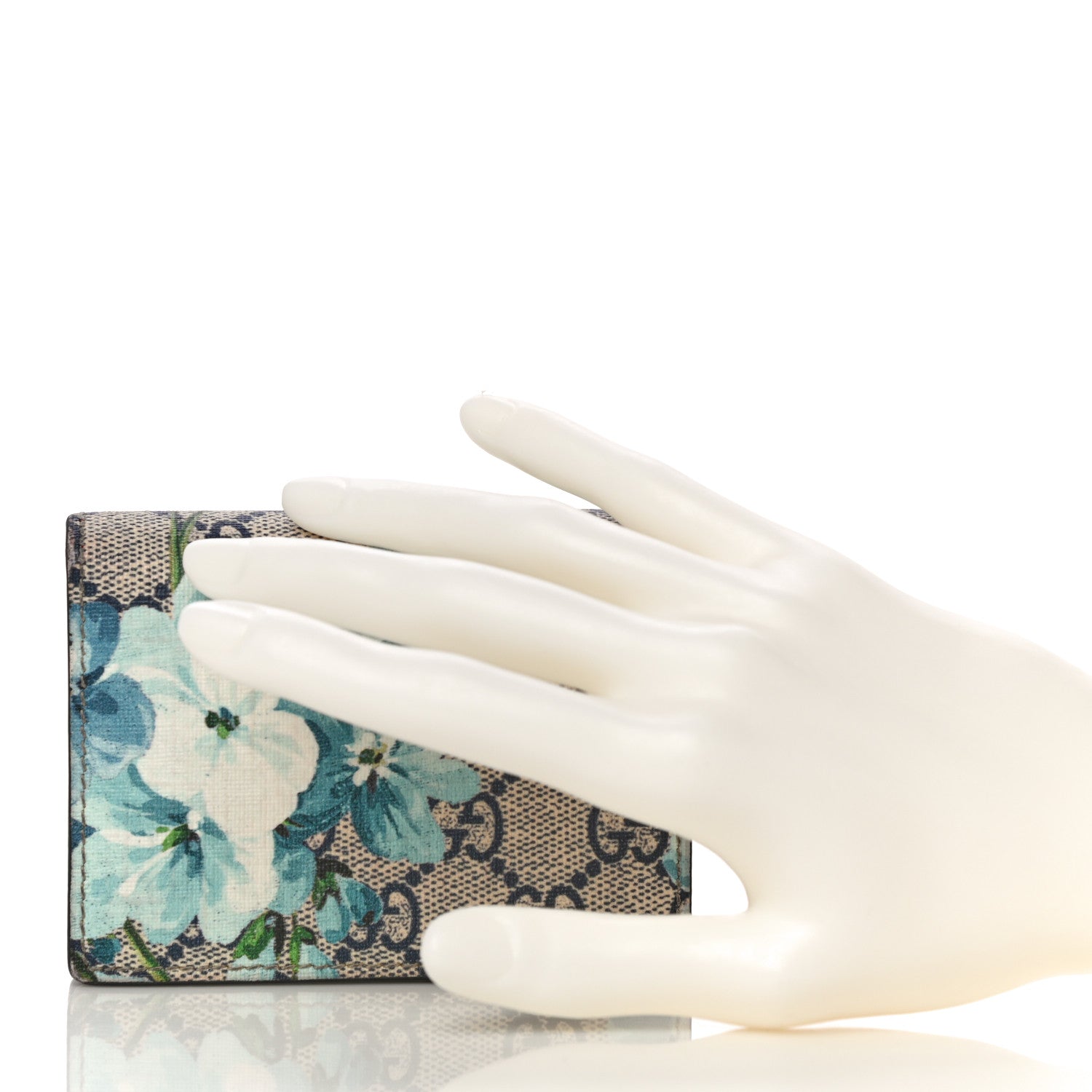 Gucci GG Supreme Monogram Blooms Card Case Beige Blue Navy Hibiscus Red 2 of 14